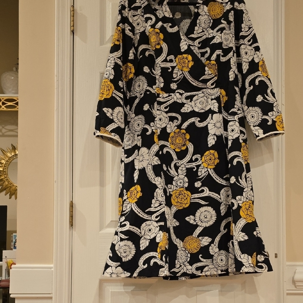 Oscar de la Renta Black and Yellow Floral Long Sleeve Dress Vintage Size 16